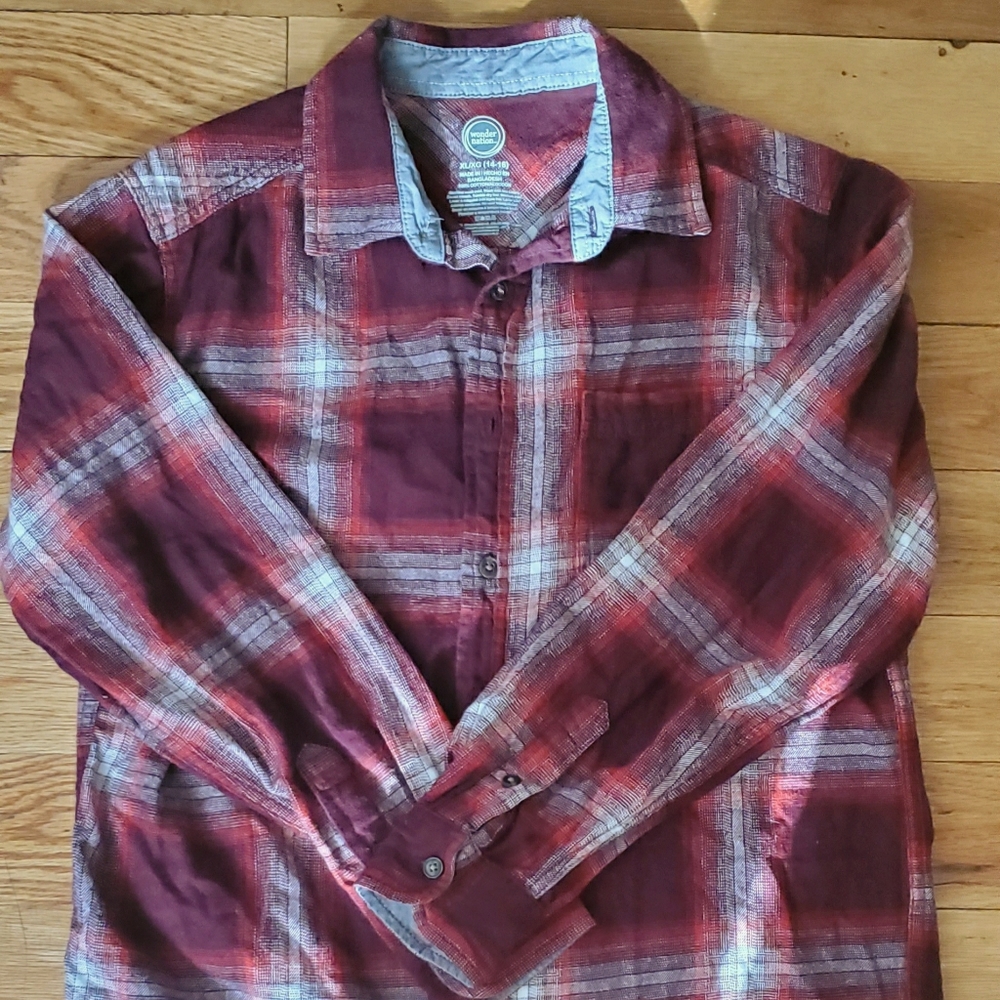 Red Plaid Boys XL Button Shirt